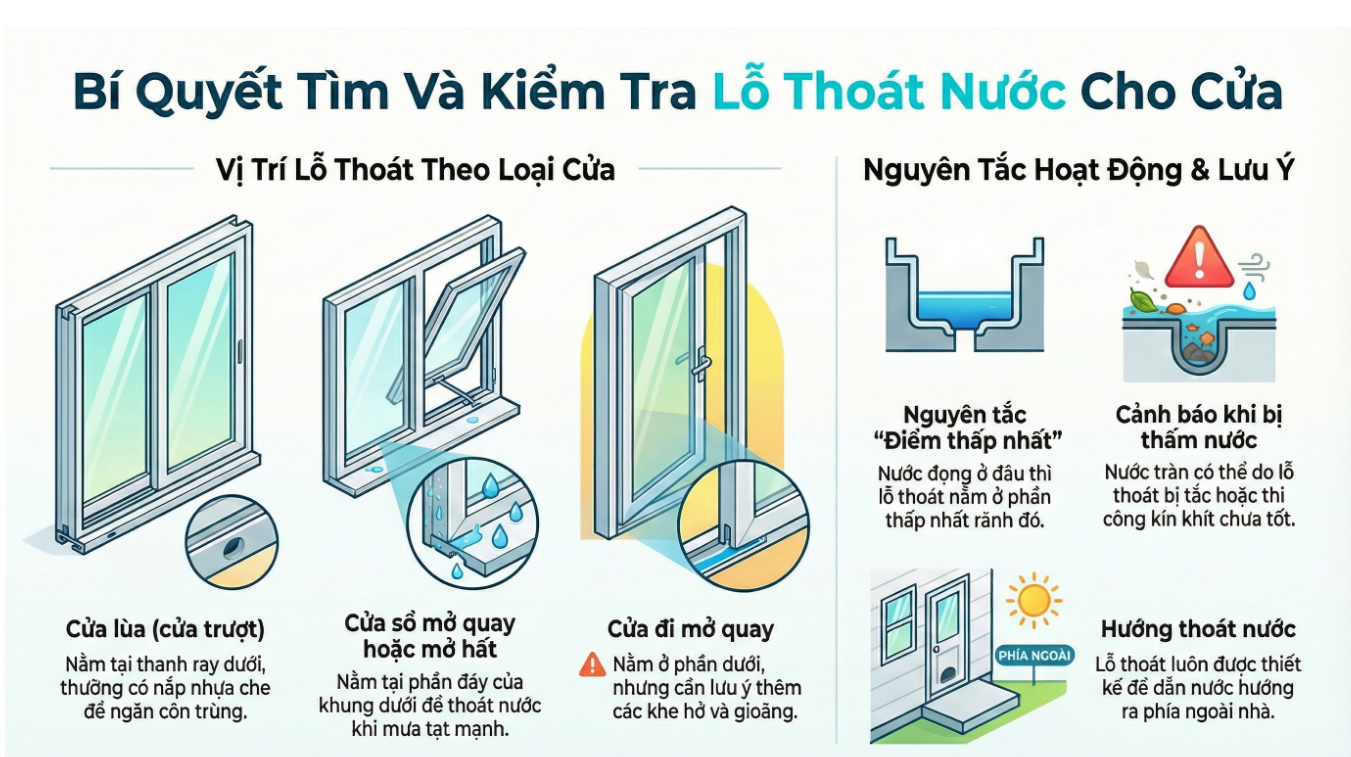 Cách kiếm tra lỗ thoát nước cửa nhôm kính